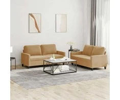 Sofa Sofos komplektas su pagalvėlėmis, 2 dalių, rudas, aksomas