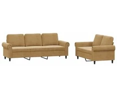 Sofa Sofos komplektas su pagalvėlėmis, 2 dalių, rudas, aksomas