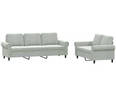 Sofa Sofos komplektas su pagalvėlėmis, 2 dalių, pilkas, aksomas
