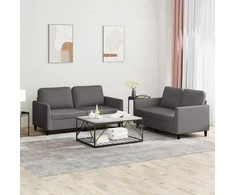 Sofa Sofos komplektas su pagalvėlėmis, 2 dalių, pilkas, dirbtinė oda