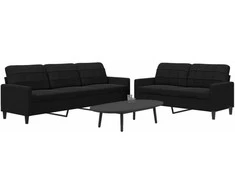 Sofa Sofos komplektas su pagalvėlėmis, 2 dalių, juodas, aksomas