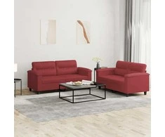 Sofa Sofos komplektas su pagalvėlėmis, 2 dalių, vyno, dirbtinė oda