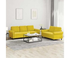 Sofa Sofos komplektas su pagalvėlėmis, 2 dalių, geltonas, aksomas