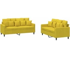 Sofa Sofos komplektas su pagalvėlėmis, 2 dalių, geltonas, aksomas