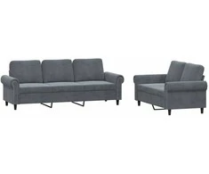 Sofa Sofos komplektas su pagalvėlėmis, 2 dalių, pilkas, aksomas