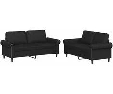 Sofa Sofos komplektas su pagalvėlėmis, 2 dalių, juodas, dirbtinė oda