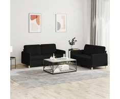 Sofa Sofos komplektas su pagalvėlėmis, 2 dalių, juodas, audinys