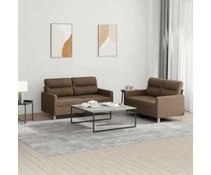Sofa Sofos komplektas su pagalvėlėmis, 2 dalių, rudas, audinys