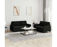 Sofa Sofos komplektas su pagalvėlėmis, 2 dalių, juodas, aksomas