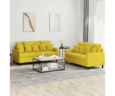 Sofa Sofos komplektas su pagalvėlėmis, 2 dalių, geltonas, aksomas