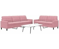 Sofa Sofos komplektas su pagalvėlėmis, 2 dalių, rožinis, aksomas