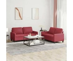 Sofa Sofos komplektas su pagalvėlėmis, 2 dalių, vyno, dirbtinė oda