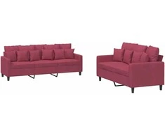 Sofa Sofos komplektas su pagalvėlėmis, 2 dalių, vyno, aksomas