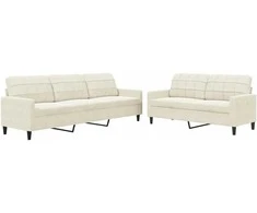 Sofa Sofos komplektas su pagalvėlėmis, 2 dalių, kreminis, aksomas
