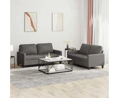 Sofa Sofos komplektas su pagalvėlėmis, 2 dalių, pilkas, dirbtinė oda