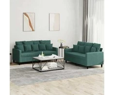 Sofa Sofos komplektas su pagalvėlėmis, 2 dalių, žalias, aksomas
