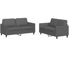 Sofa Sofos komplektas su pagalvėlėmis, 2 dalių, pilkas, dirbtinė oda