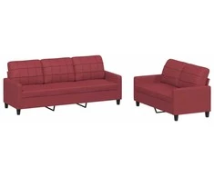 Sofa Sofos komplektas su pagalvėlėmis, 2 dalių, vyno, dirbtinė oda