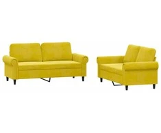 Sofa Sofos komplektas su pagalvėlėmis, 2 dalių, geltonas, aksomas