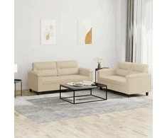 Sofa Sofos komplektas su pagalvėlėmis, 2 dalių, kreminis, audinys