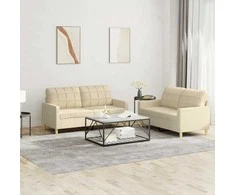 Sofa Sofos komplektas su pagalvėlėmis, 2 dalių, kreminis, audinys