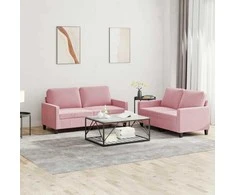 Sofa Sofos komplektas su pagalvėlėmis, 2 dalių, rožinis, aksomas