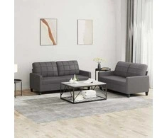 Sofa Sofos komplektas su pagalvėlėmis, 2 dalių, pilkas, dirbtinė oda