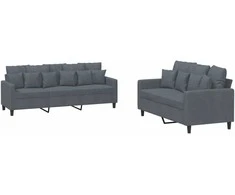 Sofa Sofos komplektas su pagalvėlėmis, 2 dalių, pilkas, aksomas