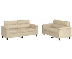 Sofa Sofos komplektas su pagalvėlėmis, 2 dalių, kreminis, audinys