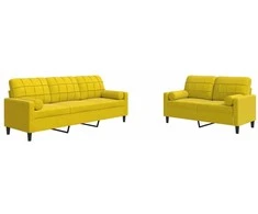 Sofa Sofos komplektas su pagalvėlėmis, 2 dalių, geltonas, aksomas
