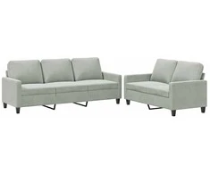 Sofa Sofos komplektas su pagalvėlėmis, 2 dalių, pilkas, aksomas