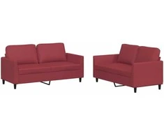 Sofa Sofos komplektas su pagalvėlėmis, 2 dalių, vyno, dirbtinė oda