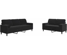 Sofa Sofos komplektas su pagalvėlėmis, 2 dalių, juodas, aksomas