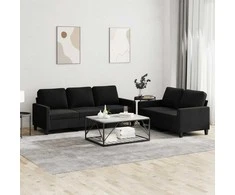 Sofa Sofos komplektas su pagalvėlėmis, 2 dalių, juodas, aksomas