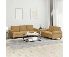 Sofa Sofos komplektas su pagalvėlėmis, 2 dalių, rudas, aksomas