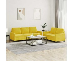 Sofa Sofos komplektas su pagalvėlėmis, 2 dalių, geltonas, aksomas