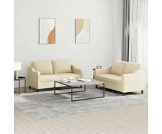 Sofa Sofos komplektas su pagalvėlėmis, 2 dalių, kreminis, audinys