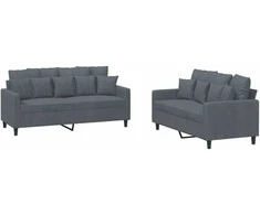 Sofa Sofos komplektas su pagalvėlėmis, 2 dalių, pilkas, aksomas