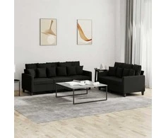 Sofa Sofos komplektas su pagalvėlėmis, 2 dalių, juodas, audinys