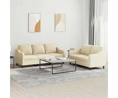 Sofa Sofos komplektas su pagalvėlėmis, 2 dalių, kreminis, audinys