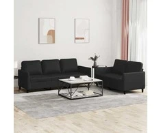 Sofa Sofos komplektas su pagalvėlėmis, 2 dalių, juodas, dirbtinė oda