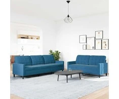 Sofa Sofos komplektas su pagalvėlėmis, 2 dalių, mėlynas, aksomas