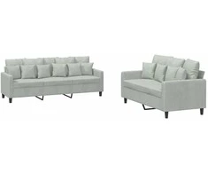 Sofa Sofos komplektas su pagalvėlėmis, 2 dalių, pilkas, aksomas