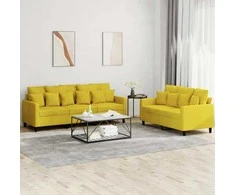 Sofa Sofos komplektas su pagalvėlėmis, 2 dalių, geltonas, aksomas