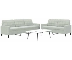 Sofa Sofos komplektas su pagalvėlėmis, 2 dalių, pilkas, aksomas