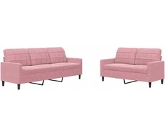 Sofa Sofos komplektas su pagalvėlėmis, 2 dalių, rožinis, aksomas