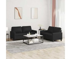 Sofa Sofos komplektas su pagalvėlėmis, 2 dalių, juodas, dirbtinė oda