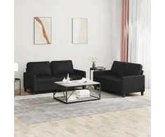 Sofa Sofos komplektas su pagalvėlėmis, 2 dalių, juodas, dirbtinė oda