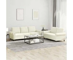 Sofa Sofos komplektas su pagalvėlėmis, 2 dalių, kreminis, aksomas