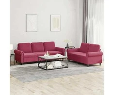 Sofa Sofos komplektas su pagalvėlėmis, 2 dalių, vyno, aksomas